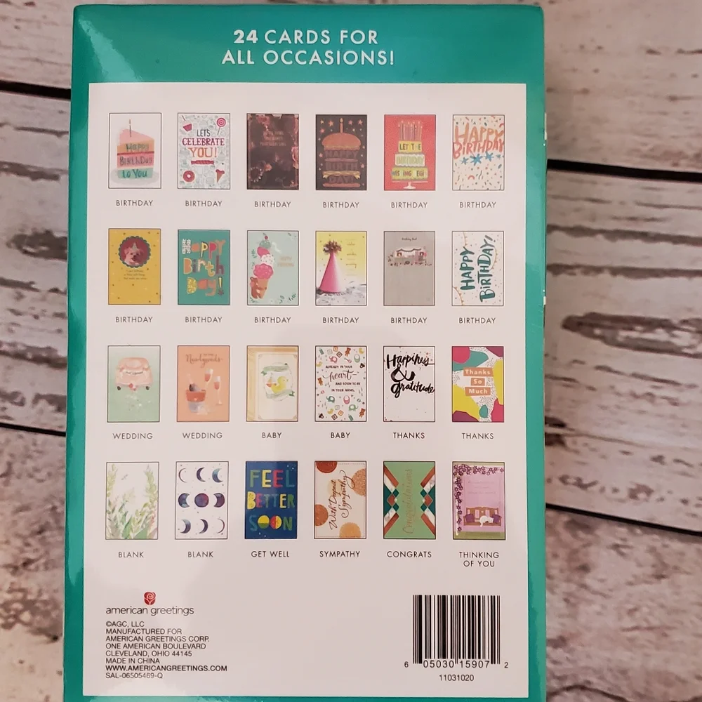 American Greetings card assortment with file box